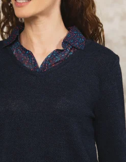 Christine Laure Pulls|Maille*Pull chemisier marine