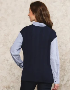 Christine Laure Pulls|Maille*Pull chemisier marine