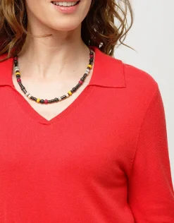 Christine Laure Pulls|Maille*Pull col polo rouge
