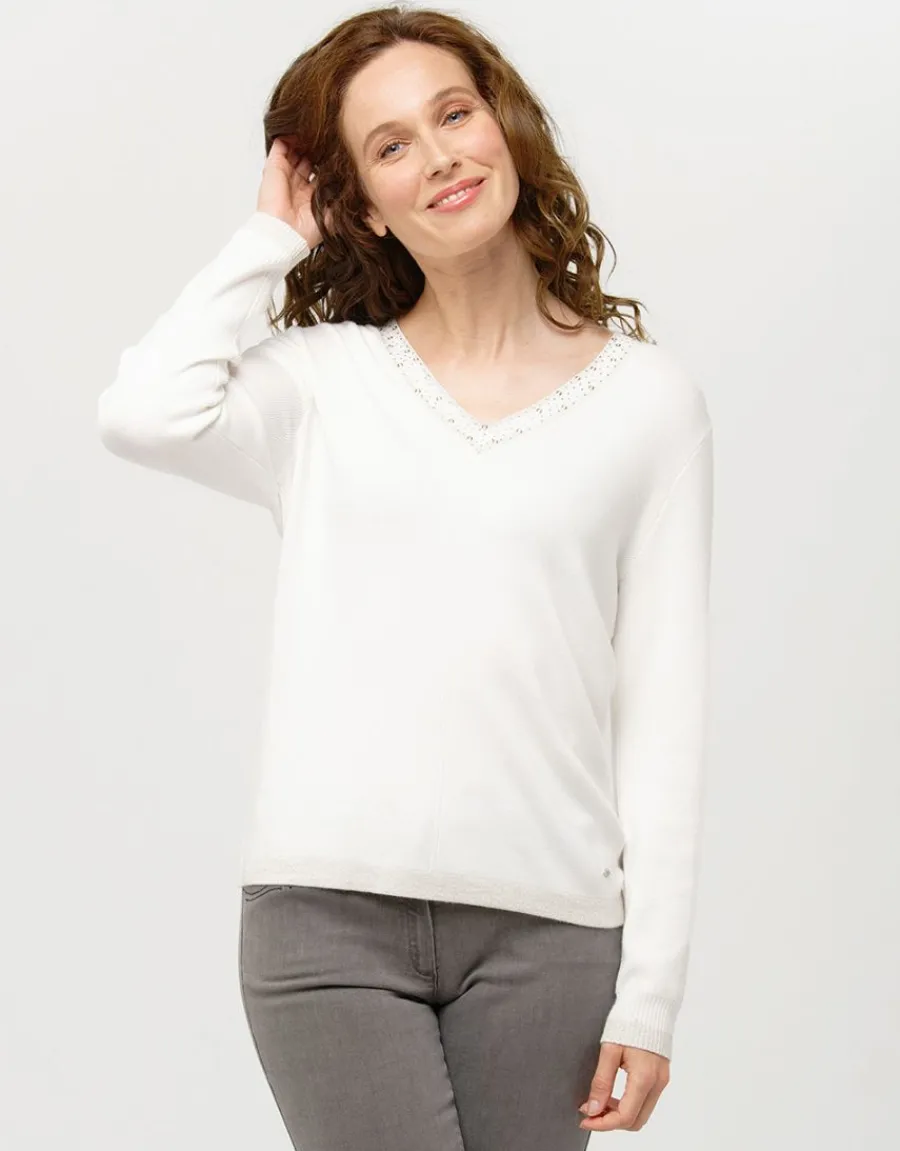 Christine Laure Pulls|Maille*Pull écru col irisé