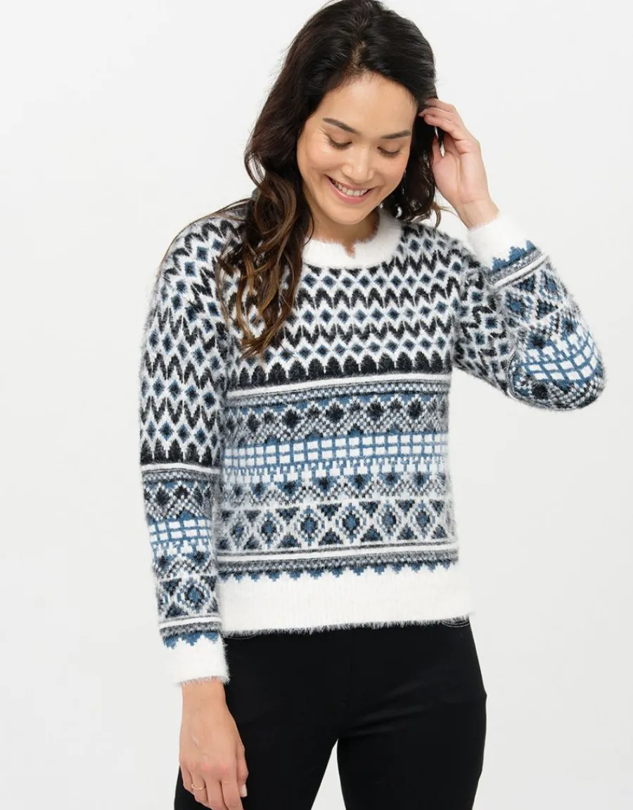 Christine Laure Pulls|Maille*Pull jacquard bleu blanc