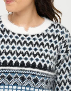 Christine Laure Pulls|Maille*Pull jacquard bleu blanc