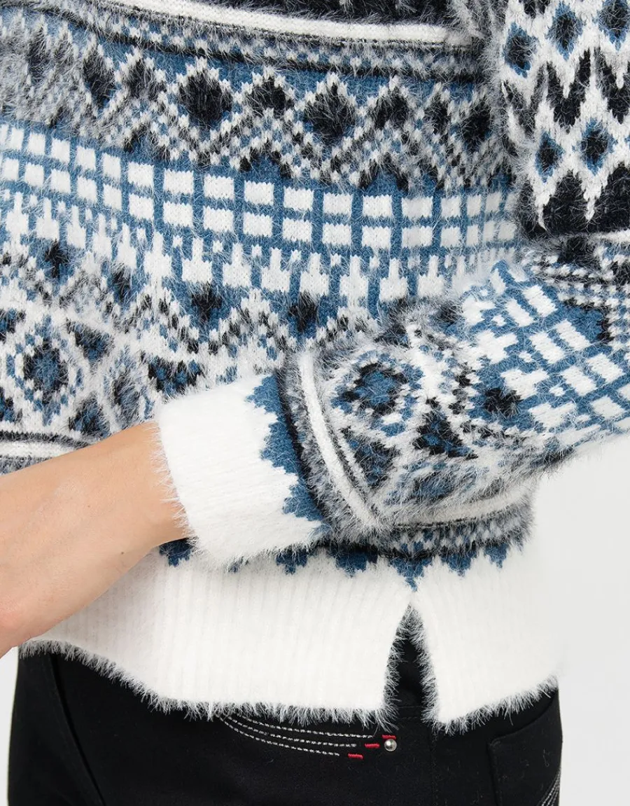 Christine Laure Pulls|Maille*Pull jacquard bleu blanc