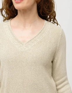 Christine Laure Pulls|Maille*Pull maille beige fils or