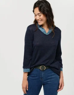 Christine Laure Pulls|Maille*Pull marine col V