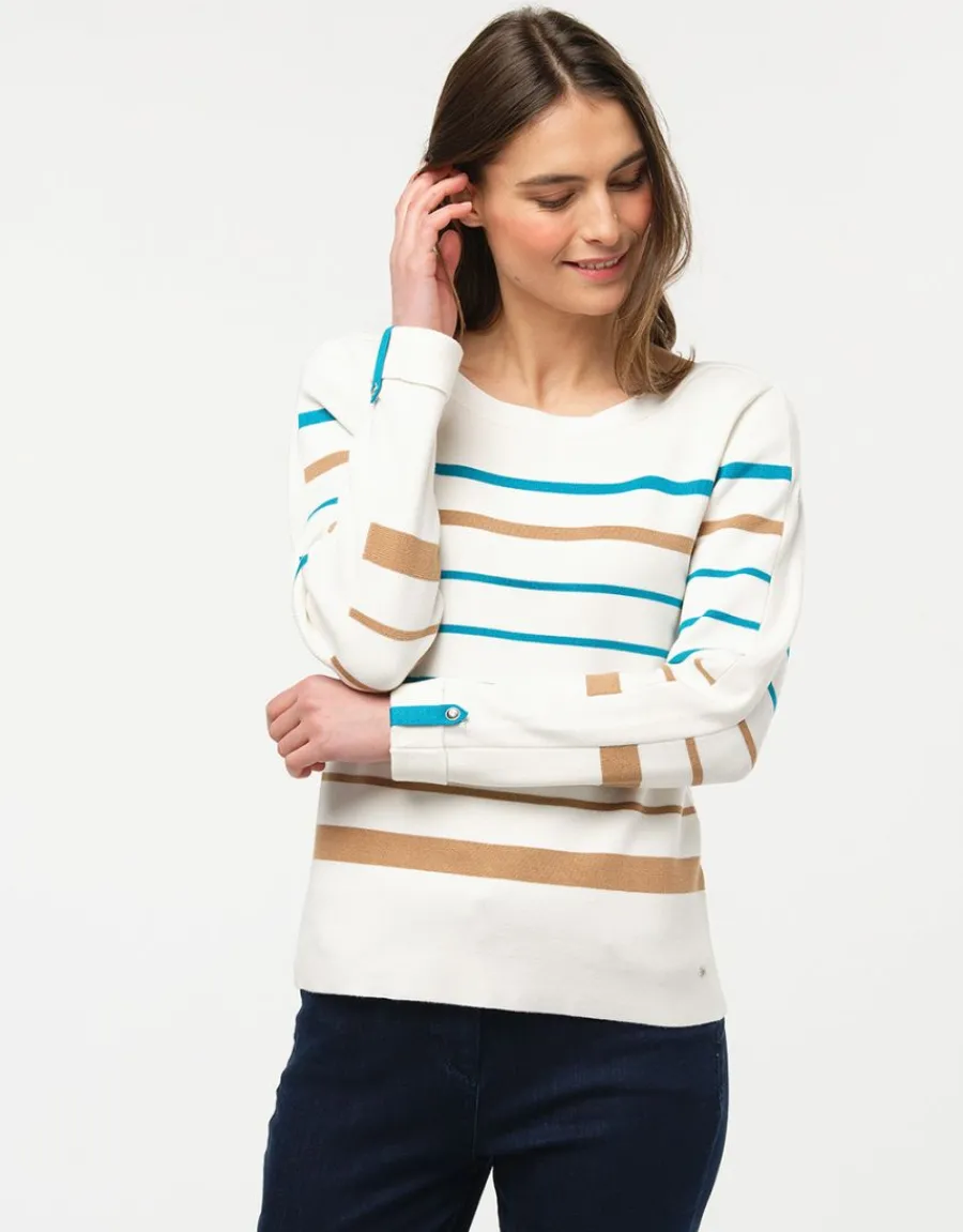 Christine Laure Pulls|Maille*Pull marinière écru lagon