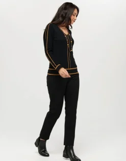 Christine Laure Pulls|Maille*Pull noir bande camel