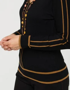 Christine Laure Pulls|Maille*Pull noir bande camel