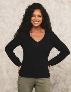 Christine Laure Pulls|Maille*Pull noir maille ajourée