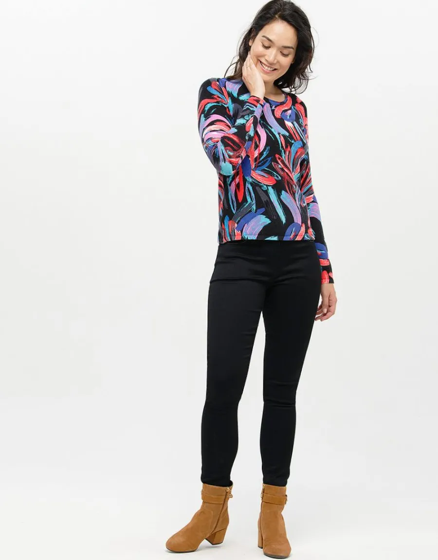 Christine Laure Pulls|Maille*Pull noir rose à motifs