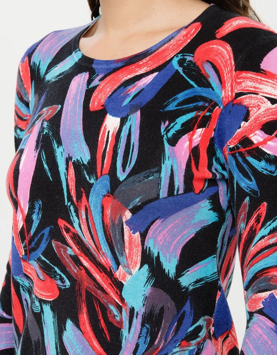 Christine Laure Pulls|Maille*Pull noir rose à motifs