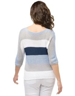 Christine Laure Pulls|Maille*Pull rayé ciel marine