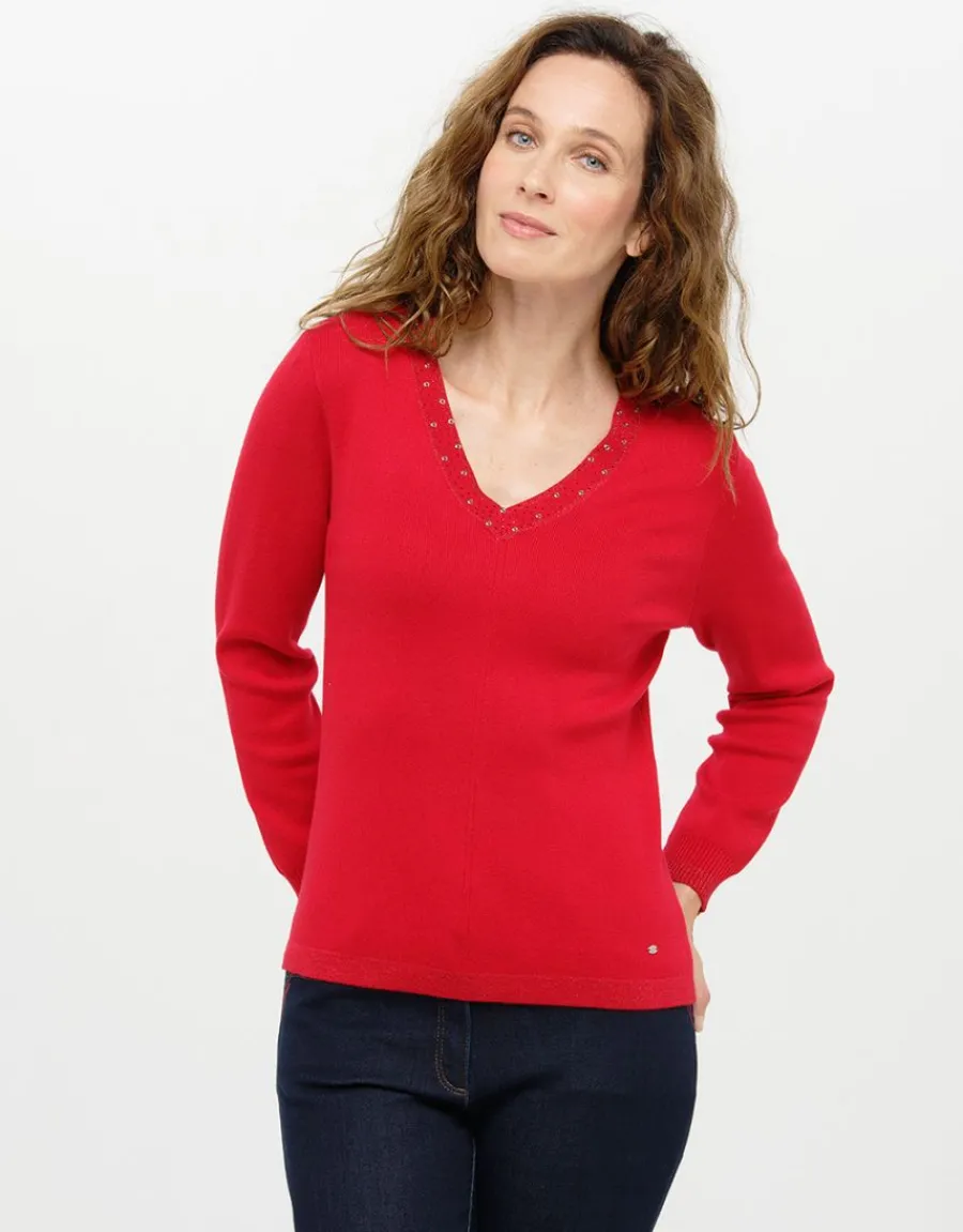 Christine Laure Pulls|Maille*Pull rouge col irisé