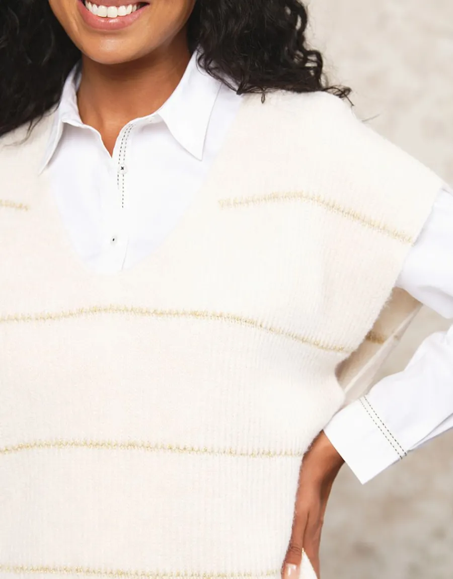 Christine Laure Pulls|Maille*Pull sans manches blanc