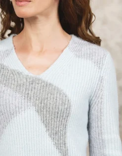 Christine Laure Pulls|Maille*Pull V bleu et gris
