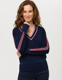 Christine Laure Pulls|Maille*Pull V marine sport chic