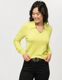 Christine Laure Pulls|Maille*Pull vert anis col polo