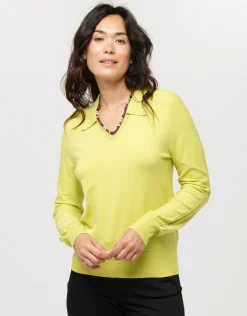 Christine Laure Pulls|Maille*Pull vert anis col polo