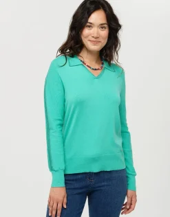 Christine Laure Pulls|Maille*Pull vert menthe col polo