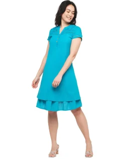 Christine Laure Robes|Robes & Jupes*Robe ajourée bleu coton