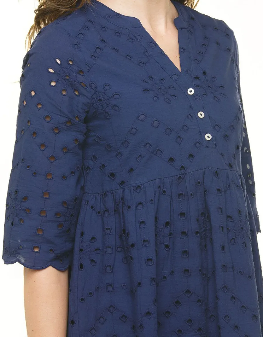 Christine Laure Robes|Robes & Jupes*Robe bleu broderies