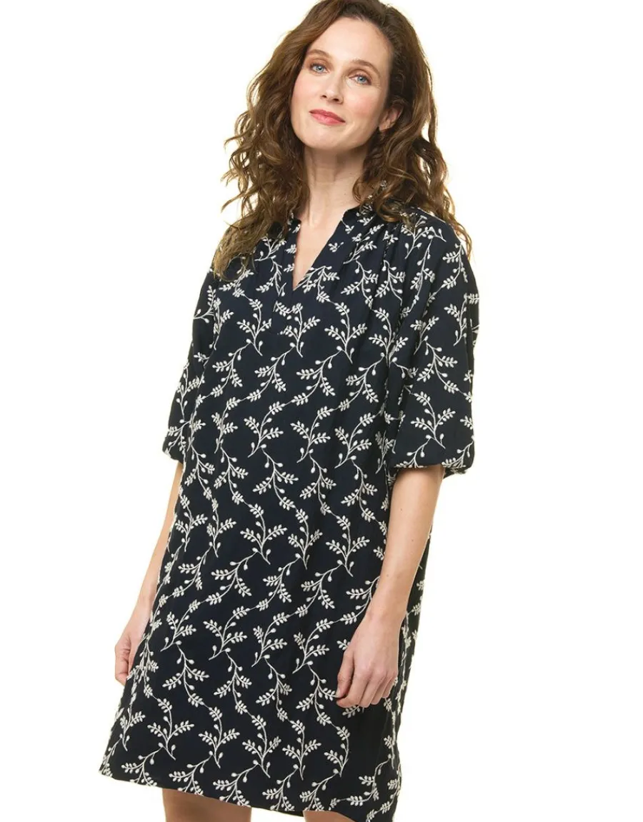 Christine Laure Robes|Robes & Jupes*Robe brodée bleu marine