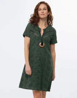 Christine Laure Robes|Robes & Jupes*Robe broderie coton kaki