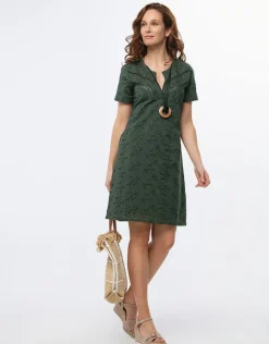 Christine Laure Robes|Robes & Jupes*Robe broderie coton kaki