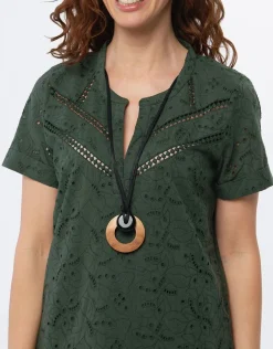 Christine Laure Robes|Robes & Jupes*Robe broderie coton kaki