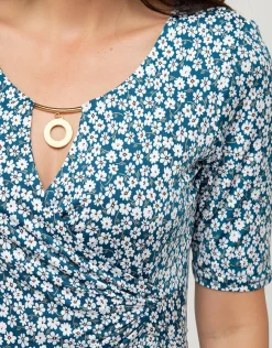 Christine Laure Robes|Robes & Jupes*Robe jersey bleue fleurie