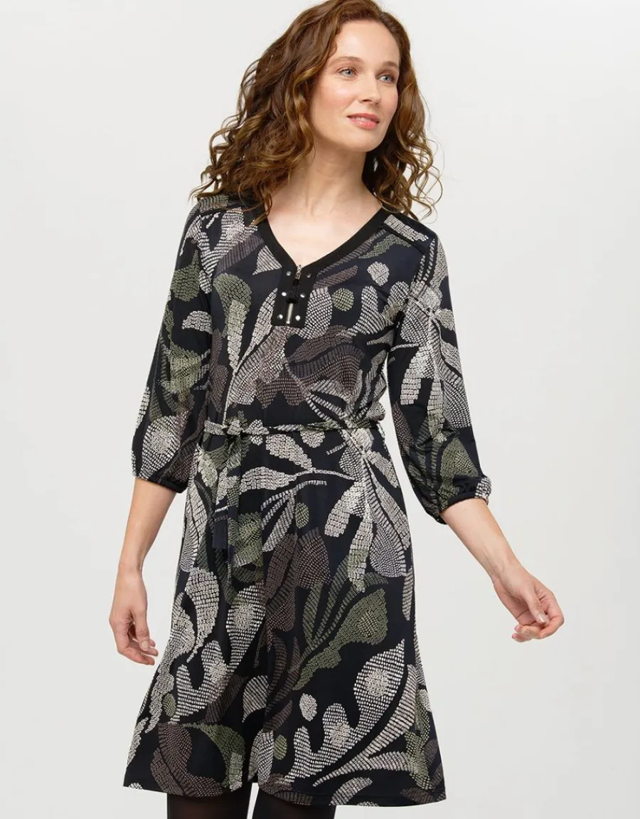 Christine Laure Robes|Robes & Jupes*Robe motif feuillage noir