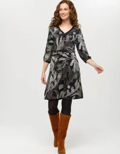 Christine Laure Robes|Robes & Jupes*Robe motif feuillage noir