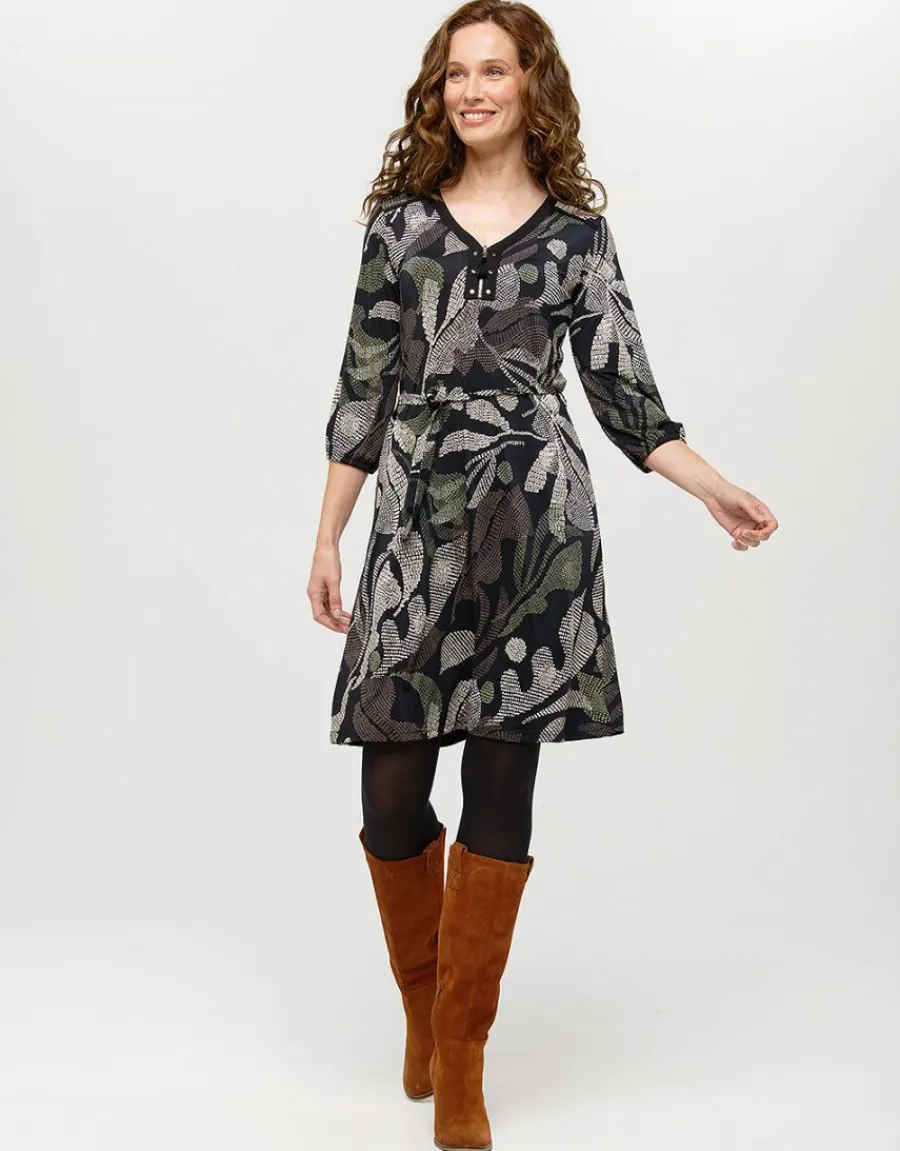 Christine Laure Robes|Robes & Jupes*Robe motif feuillage noir