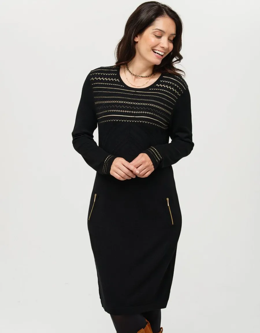 Christine Laure Robes|Robes & Jupes*Robe pull noir détails or