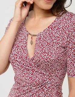 Christine Laure Robes|Robes & Jupes*Robe rouge drapée fleurie