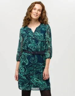 Christine Laure Robes|Robes & Jupes*Robe verte voile à motif