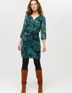 Christine Laure Robes|Robes & Jupes*Robe verte voile à motif