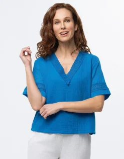 Christine Laure Chemisiers & Blouses|Hauts*Top gaze de coton bleu