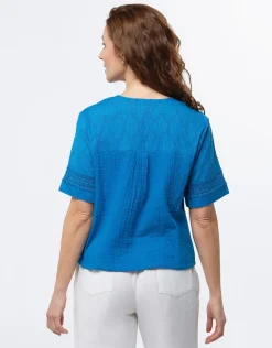 Christine Laure Chemisiers & Blouses|Hauts*Top gaze de coton bleu