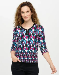 Christine Laure T-shirts|Hauts*T-shirt bleu rose motifs