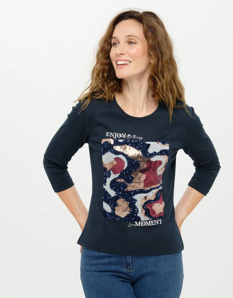 Christine Laure T-shirts|Hauts*T-shirt coton bleu motif