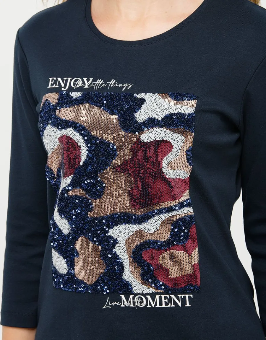 Christine Laure T-shirts|Hauts*T-shirt coton bleu motif