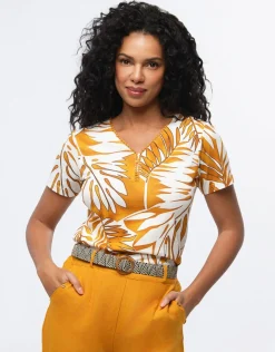 Christine Laure T-shirts|Hauts*T-shirt coton ocre motif