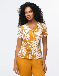 Christine Laure T-shirts|Hauts*T-shirt coton ocre motif