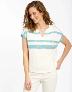 Christine Laure T-shirts|Hauts*T-shirt écru et turquoise