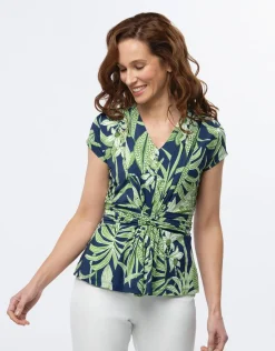 Christine Laure T-shirts|Hauts*T-shirt drapé motif bleu