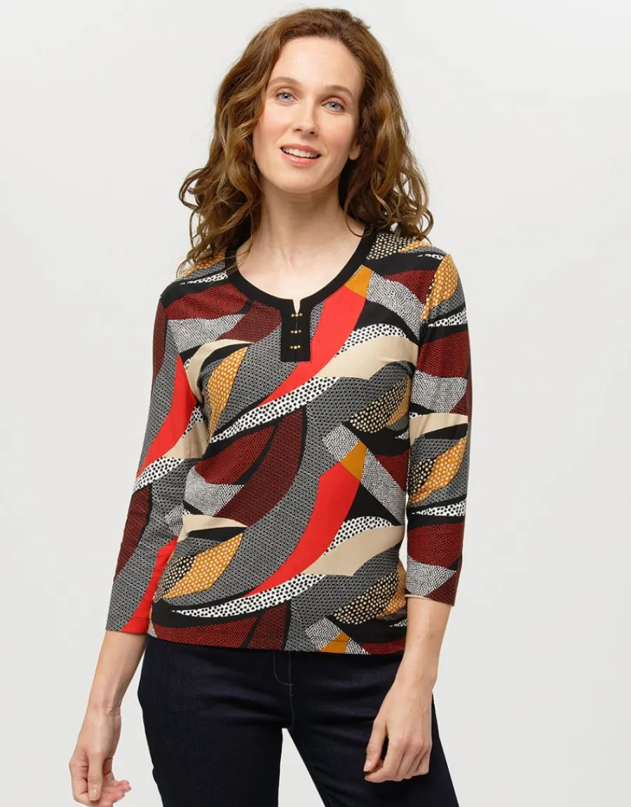 Christine Laure T-shirts|Hauts*T-shirt gris rouge motifs