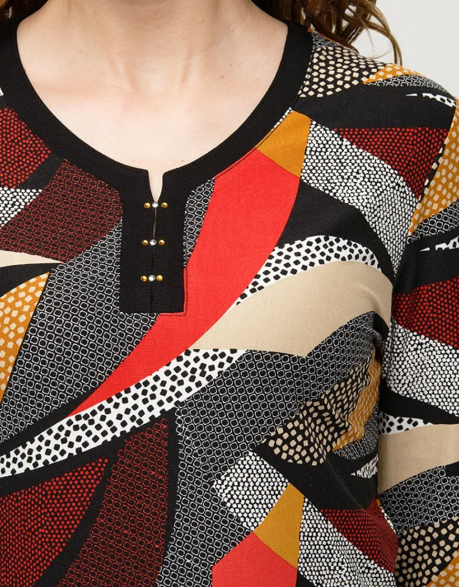 Christine Laure T-shirts|Hauts*T-shirt gris rouge motifs