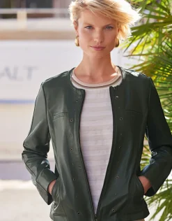 Christine Laure Vestes|Casual*Veste 100% cuir kaki