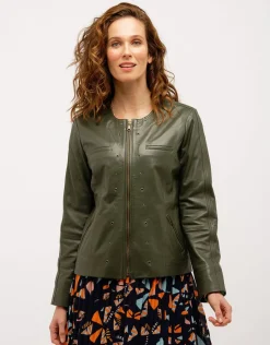 Christine Laure Vestes|Casual*Veste 100% cuir kaki